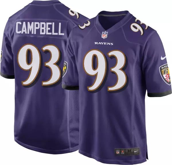 Men Baltimore Ravens 93 Calais Campbell Nike Purple Game Player NFL Jersey